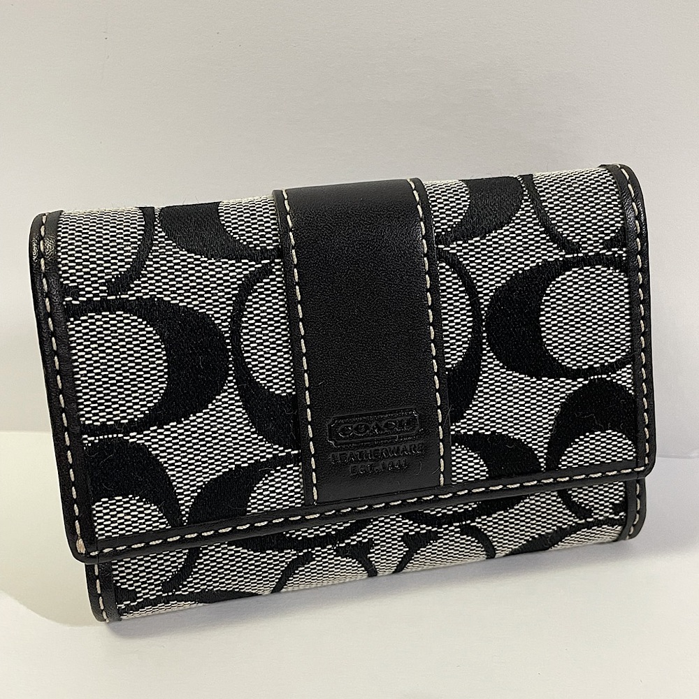 Coach Signature Mini Snap Wallet Black NWT